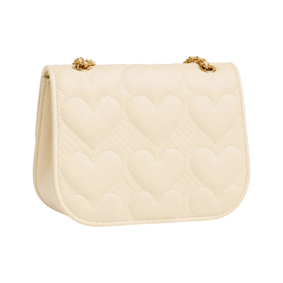 Cornio Cream Heart Quilt Charm Crossbody Bag