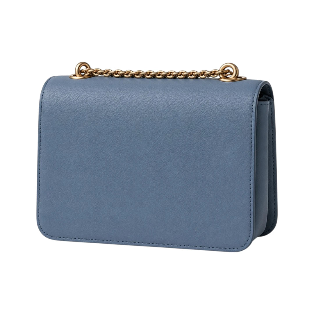 Cornio Faux Leather Blue Chain Crossbody Bag