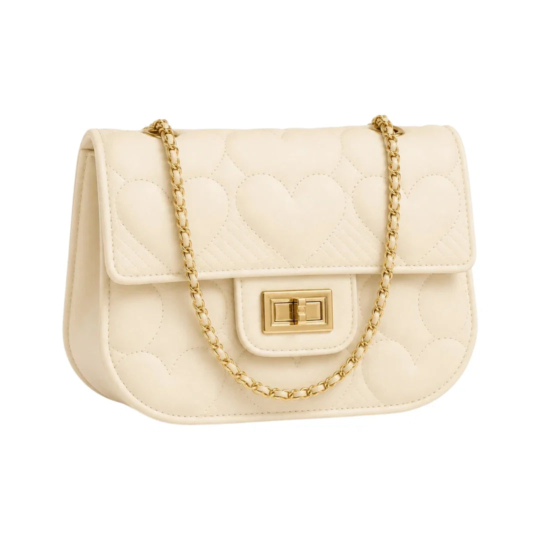 Cornio Cream Heart Quilt Charm Crossbody Bag