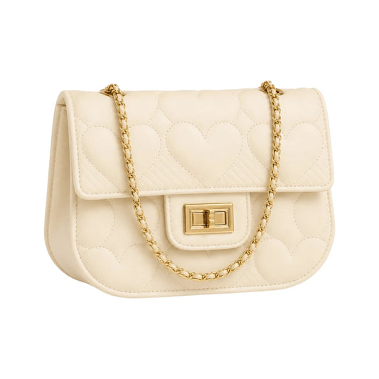 Cornio Cream Heart Quilt Charm Crossbody Bag