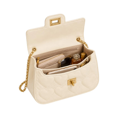 Cornio Cream Heart Quilt Charm Crossbody Bag