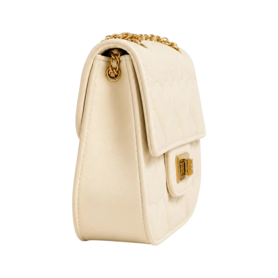 Cornio Cream Heart Quilt Charm Crossbody Bag