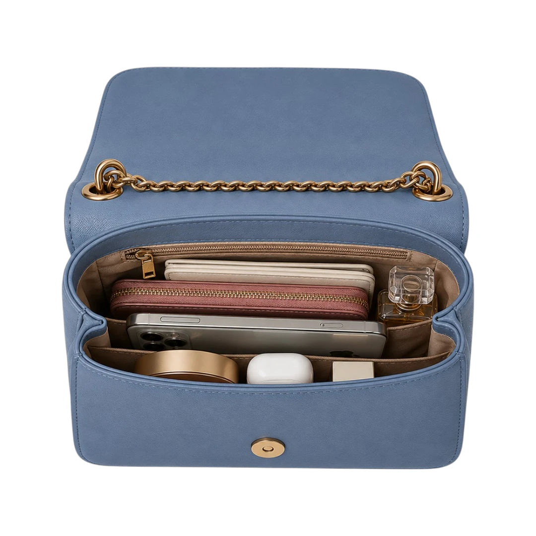 Cornio Faux Leather Blue Chain Crossbody Bag