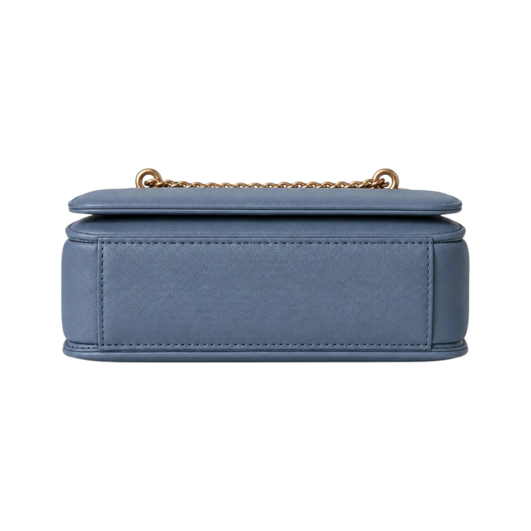Cornio Faux Leather Blue Chain Crossbody Bag
