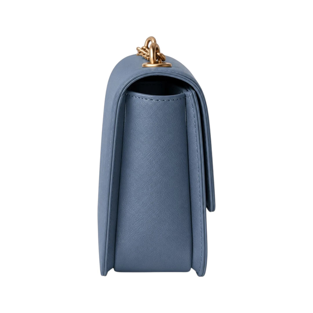 Cornio Faux Leather Blue Chain Crossbody Bag